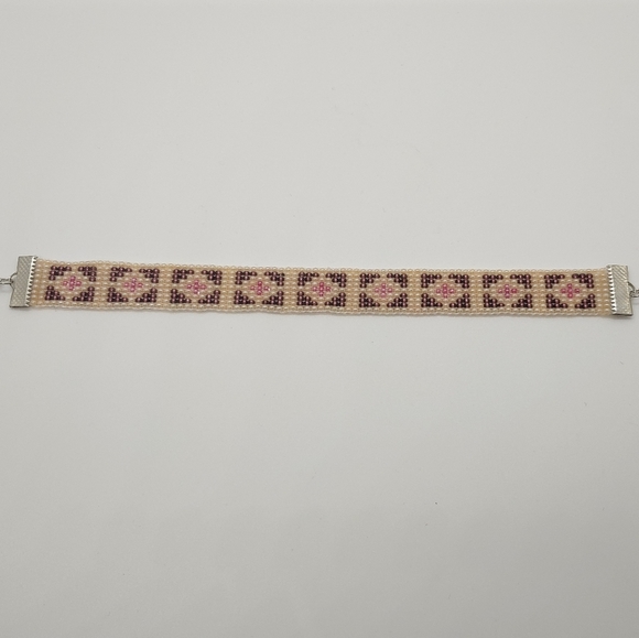 Loom Beaded Bracelet Pearl, Purple & Pink - Picture 2 of 4